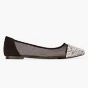 Black mesh and silver bling square tip ballet flat